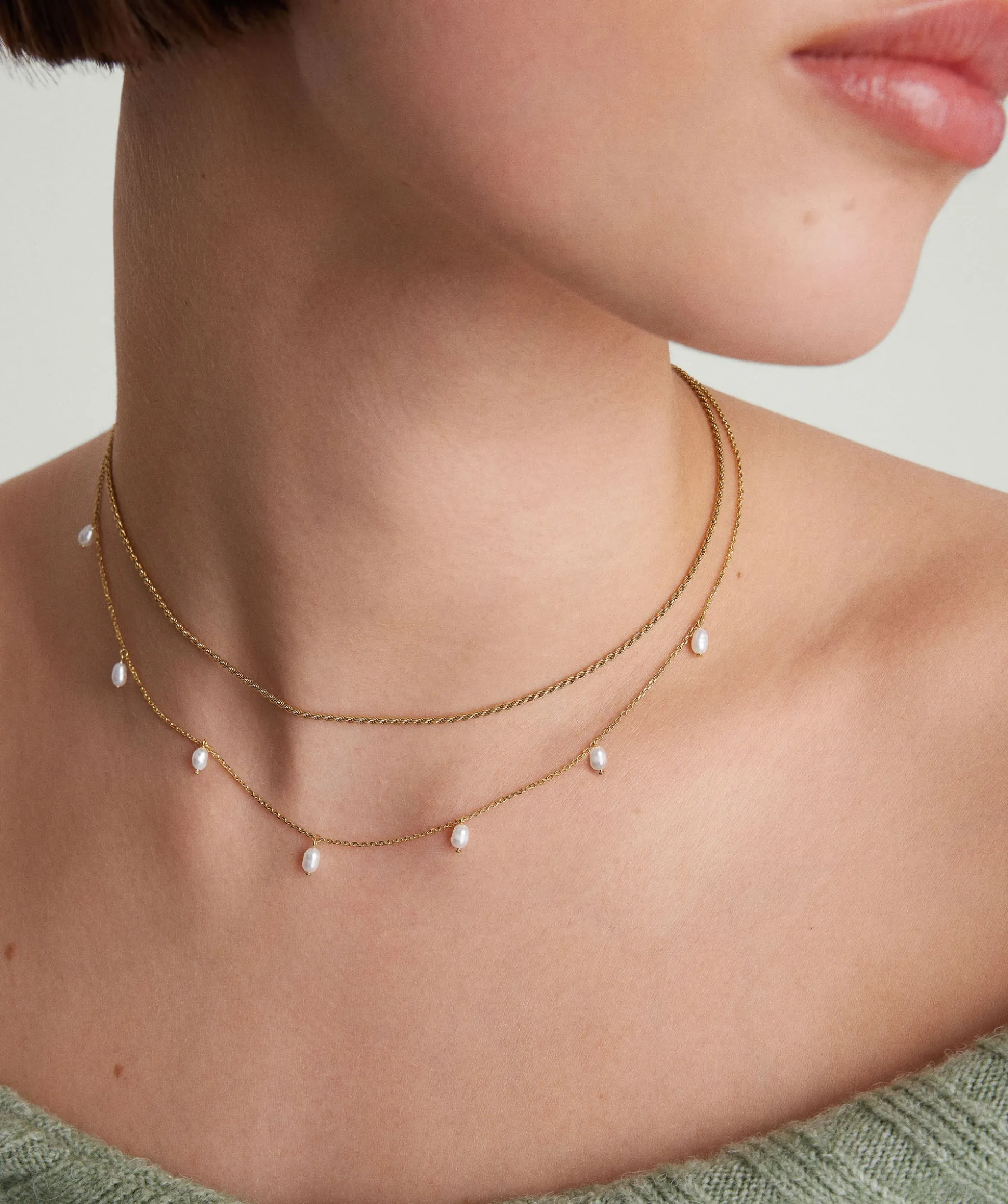 Mejuri Tiny Pearl Station Necklace- Necklaces